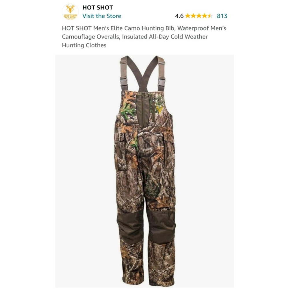 HOT SHOT Men’s Elite Camo Hunting Bib - Size: XL - NWT